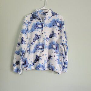 Bon Worth Fleece Jacket Women's PM Winter Scene Full Zip Long Sleeve 90s Vintage